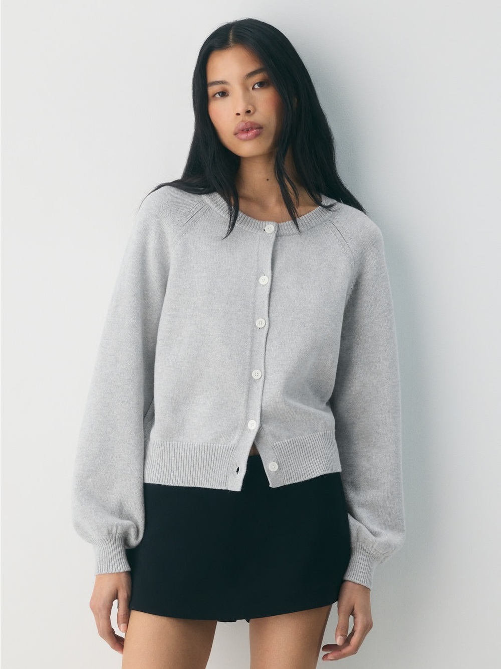 Aritzia Light Gray Button-Up Knit Cardigan